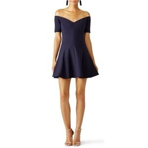 Cinq a Sept Blue Pleated Off-Shoulder Mini Dress